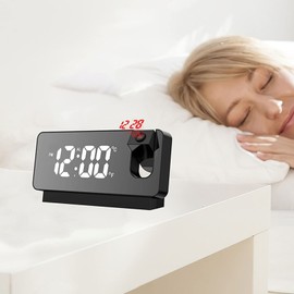 Fabater 180-Grad-Projektions-LED-Wecker mit Temperaturanzeige, Weitwinkel-HD-Bildschirm, Praktischer Wecker (Schwarz)