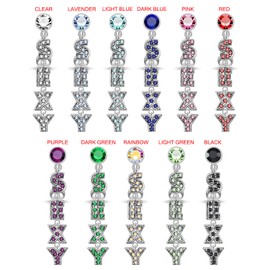 Clear Multi Crystal Stone Sexy Word Reverse Bar 925 Sterling Silver Belly Ring Body Jewelry