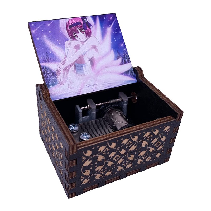 Elfen Lied Music Box Engraved Wood Mini Hand Crank Printed