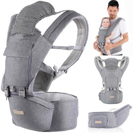 Baby Carrier Newborn to Toddler: 9-in-1 Ways to Carry Baby Carrier Backpack Ergonomic M Position for 3-36 Months 7-40lbs Baby | Advanced Hip Seat Carrier with Head Hood for All Seasons in/Outdoor