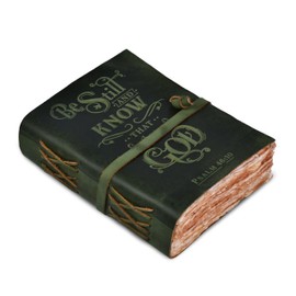 LEATHER VILLAGE Vintage Leather Journal with Psalm 46:10 Bible Verse–13''x8'' Embossed Prayer Study Journal for Women & Men – 200 Pages Handmade Cotton Deckle Edge Watercolor Paper - Green