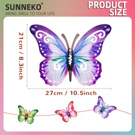 SUNNEKO 3 PCS Large Metal Butterfly Garden Ornaments Outdoor, Metal Wall Art Big Butterfly Decorations for Outside Garden Shed Fences Yard Decorations Wall Hanging