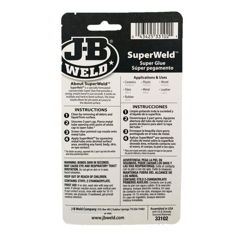 J-B Weld 33102 SuperWeld Glue - 2g Super Glue Tubes