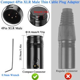 QIANRENON Compact 4-Pin XLR Soldering Adapter Adjustable 90° Angle 4-Pin XLR Male Thin Cable Microphone Connector Gold-Plated Xlr4 Audio Plug for DIY Repair 4 Pin with Hex Key