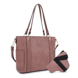 JESSIE & JAMES | Austin Whipstitching Concealed Carry Tote Bag with Lock and Key, Top Handle CCW Purse Mauve