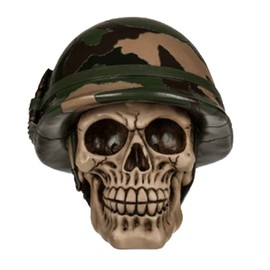 OOTB 78/5759 Polyresin Savings Bank with Lock, Skull with Army Helmet & Bullets, ca. 15 x 14 cm,