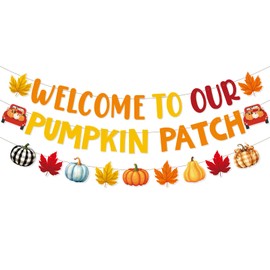 Pre-assembled Glitter Pumpkin Patch Banner, Welcome to Our Pumpkin Patch Bulletin Board, Fall Thanksgiving Party School Blackboard Decorations