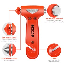 SZEOF 4 Packs Car Safety Hammer,Car Window Breaker with Seatbelt Cutter,Multifunctional Car Escape Tool for Family，Automotive Emergency Tools(Orange)…