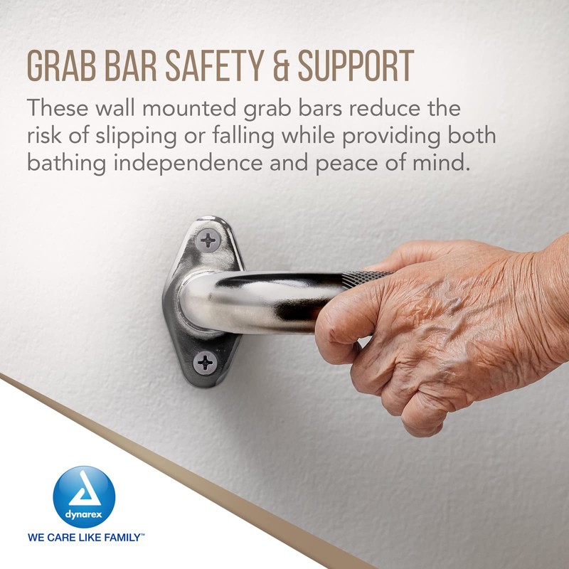 Dynarex Rotating Flange Knurled Grab Bar-16 Inch, Stainless Steel with