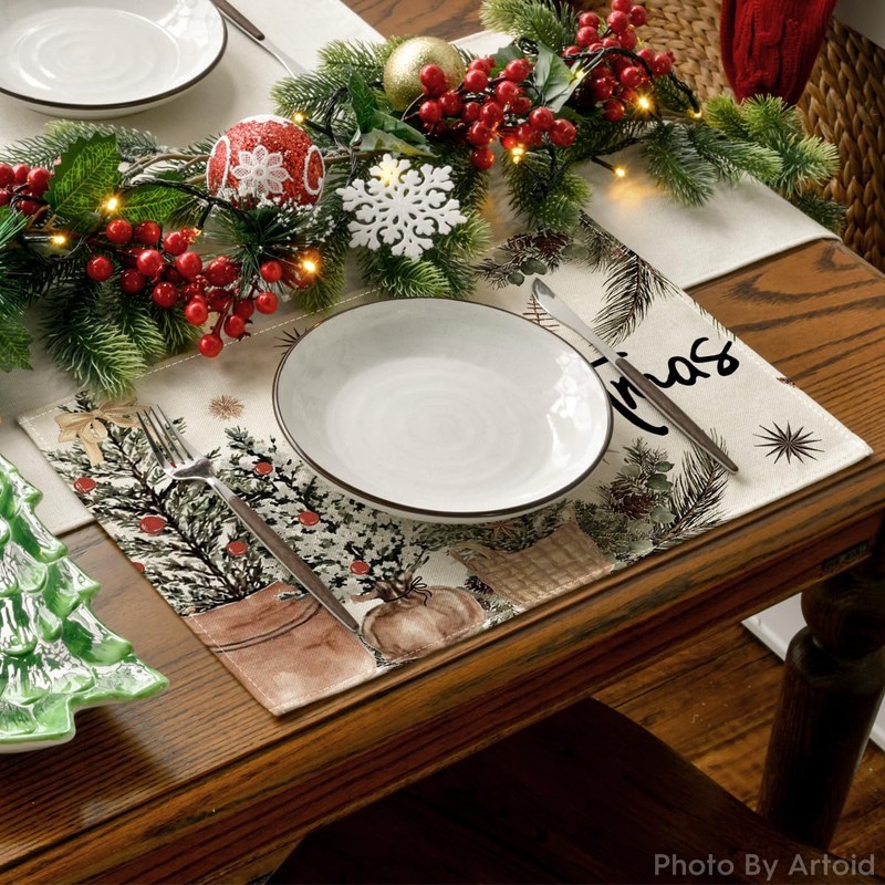 Artoid Mode Xmas Trees Holly Pine Cone Merry Christmas Placemats