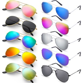 Coume 10 Pairs Kids Sunglasses Boys Girls Mirrored Polarized Sunglasses Metal Frame Eyeglasses for Toddler Kids Party Supply Costume Juniors Teenagers Age 2-10 Size 4.72 x 0.51 Inch