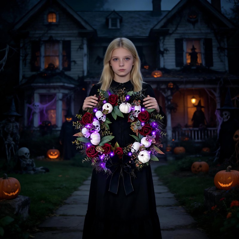 HipTree 20 Inch Gothic Halloween Wreath for Front Door with