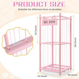 GLDZI Stuffed Animal Storage Zoo, Wooden Stuffed Animal Organizer with Elastic Cords for Boys Girls, Space Saving Toy Plushies Storage Holder for Playroom, Bedroom, Living Room (Pink, Small)