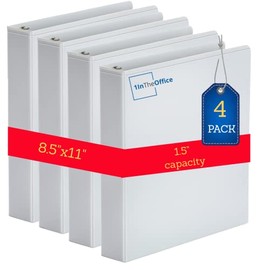 1InTheOffice Binders 1.5 Inch 3 Ring, 3 Ring View Binder, 1.5 Inch Round Ring, Customizable Cover Binder, Fits 8.5x11 Paper, (4 Pack)