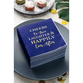 Crisky Servilletas Desechables de cóctel de 3 Capas con lámina Dorada de Papel Azul para decoración de Fiesta de Compromiso y Despedida de Soltera