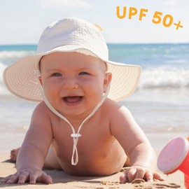 Baby Sun Hat Toddler Girl Beach Hat Adjustable Outdoor Summer Hat UPF 50+ Sun Protection Wide Brim Infant Kids (US, Age, 6 Months, 24 Months, Beige)