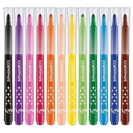 Maped - Long Life Felt Tip Pens - 12 Felt Tip Pens - Very Washable and Durable - Medium Tip Blocked - Vibrant Colours - Ideal for Back to School - Plastic Pencil Case with Zip