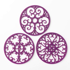 Silicone Trivet Mat - Non-Slip & Heat Resistant Kitchen Hot Pads for Countertops & Table - Kitchen Trivets for Hot Dishes & Cookware - Hot Pot Holder for Pots & Pans - Wisteria Purple,Set of 3