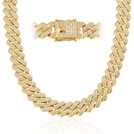 Mens Cuban Link Chain Miami Cuban Necklace 18K Gold Silver Chain Diamond Cut Chains For Men Women 14mm Iced Out Hip Hop Jewelry