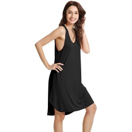 WiWi Viscose from Bamboo Nightgowns for Women Soft Sleeveless Tank Sleep Shirts Plus Size Sleepwear Night Dress S-4X, Black, Small