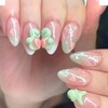 Glitter Press on Nails Short Almond Fake Nails with Strawberry
