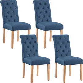 Yaheetech Dining Chairs Set of 4 Fabric Upholstered Dining Room Chairs with Button Tufted High Back and Solid Wood Legs for Kitchen/Living Room/Restaurant, Modern Style, Blue