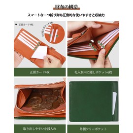 Men's Bi-Fold Wallet, Tochigi Leather, Bi-fold Wallet, Genuine Leather, YKK Zipper, Holds 12 Cards, Barrel, Leather, Cowhide Leather, Coin Purse, Skimming Prevention, Made by Top Craftsmen, Men's