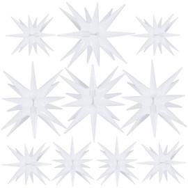 10 Pcs Star Balloons Explosion Starburst Balloons Foil Cone Balloons Magic for Birthday Wedding Anniversary Party Backdrops Decorations Supplies, 6 Pcs 22Inches and 4 Pcs 27Inches (White)