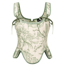 SCARLET DARKNESS Womens Overbust Floral Corsets for Women UK Lacing Vintage Victorian Corset Top Peasant Renaissance Vest Green Floral 16