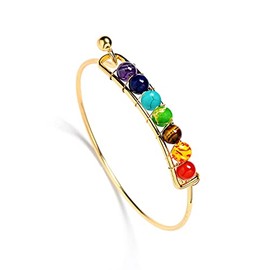 COLORFUL BLING 7 Chakra Yoga Meditation Bracelet Adjustable Healing 6mm Crystal Stone Bead Cuff Bracelets Gifts for Women-A Gold