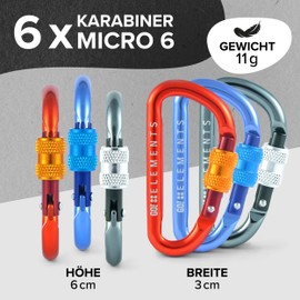 GO!elements Mini Carabiner Micro 6 with Screw Fastener, multicolour