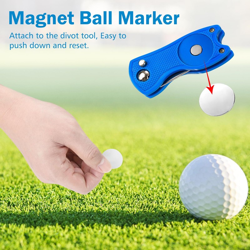 Metal Foldable Golf Divot Repair Tool with Pop-up Button, Magnetic