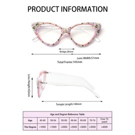 ICARA Bling Crystal Cat Eye Reading Glasses Rhinestone Blue Light Blocking Glasses for Women (ab grren, 1.5, x)