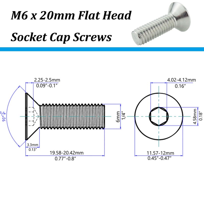 Fajoeda Pack of 20 Countersunk Screws M6 Stainless Steel M6