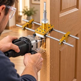 Wooden Door Lock Mortising Jig for Installation – Adjustable Hole Opener Guide for Accurate Lock Drilling