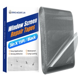 KING MOUNTAIN Black Screen Repair Tape,3inX15FT Heavy Duty Screen Repair Kit for Window Screen, Screen Door and RV Screen. Strong Adhesive & Waterproof, Weather Resistant Screen Tape Mesh Repair