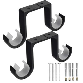 Double Curtain Rod Bracket, Pack of 2, Curtain Rod, Ceiling Mount, Double Track Stainless Steel Curtain Holder for Bathroom, Suitable Pipe Diameter 28 mm - 33 mm, Black