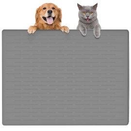 Large Dog Food Mat, Silicone Dog and Cat Mat for Food and Water Bowls, Waterproof Pet Feeding Mat for Contain Spills Protects Floors, Multiple Colors & Sizes for Pets (32"x24", Light Gray)