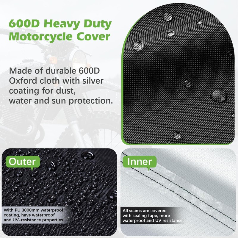 KALINCO Motorcycle Cover, 600D Waterproof Outdoor Motorcycle Cover, All Weather