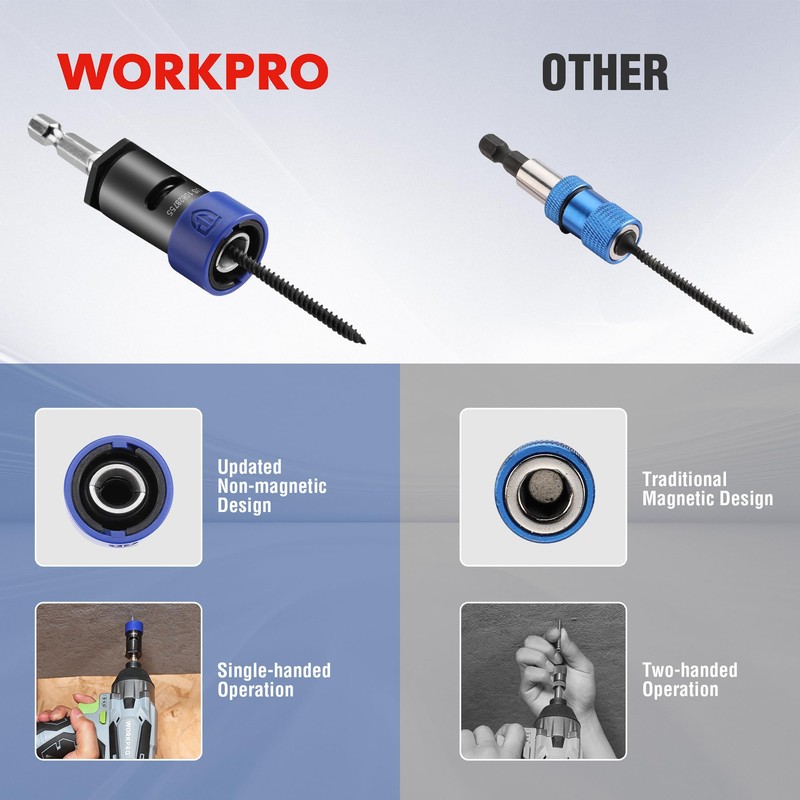 WORKPRO Drywall Screw Setter/Extractor Impact Bit Holder, Fits Any Standard