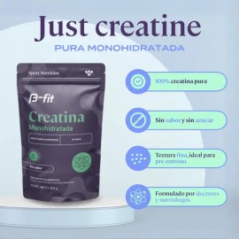 B-FIT B Just Creatine - Creatina Monohidratada Pura en Polvo - 90 Servicios 450 gr 3 Meses de Suministro - Pre Entreno Ideal Pre Workout - Creatina Si