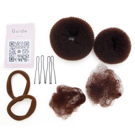 BelliNoxx BelliNoxx Bun Maker Set for Tournament Hair 2 Piece Hair Donut, 2 Hair Nets, 4 U-shaped Hair Pins and 2 Hair Elastics. For Hairstyle Rider, Dressage, Dancer, Ballerina (Brown)