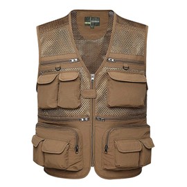 Lentta Men's Fishing Vest Summer Outdoor Lightweight Work Photo Vest 16 Pockets(MeshKhaki-XL)