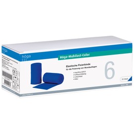 Höga Pharm Mubilast-Color 6 cm x 4 m Stretched Pack of 20 Blue Elastic Fixation Bandage for Fixing Wound Dressings, Skin-friendly, Breathable, Non-Slip
