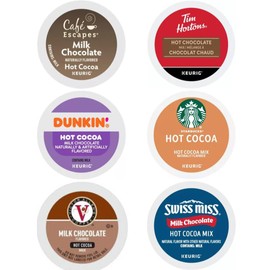 Milk Chocolate Hot Cocoa K-Cups Pods Variety Sampler. Includes Swiss Miss, Cafe Escapes, Starbucks, Tim Hortons, Victor Allen's and Dunkin. 24 Count