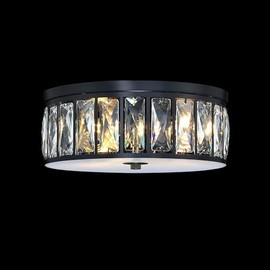 11" Crystal Drum Farmhouse Close to Ceiling Light Fixture,Black Finish for Living Dining Room Bedroom Kitchen Island Hallway