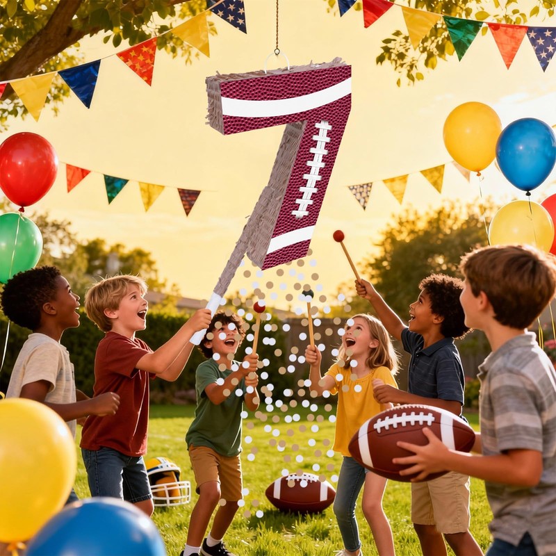 16Inch Football Number 7 Piñata Includes Blindfold, Wooden Stick and