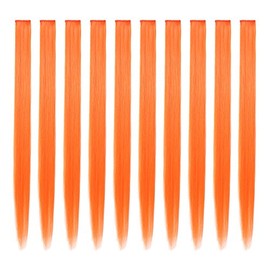 OneDor 23 Inch Colored Party Highlights Straight Hair Clip Extensions. Heat-Resistant Synthetic Hair Extensions in Multiple Colors (10 Pcs Orange)