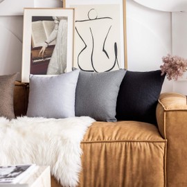 Home Brilliant Grey Cushion Covers 45cm Thick Accent Cotton Linen Decorative Pillow Cases for Sofa Couch Living Room Playroom, 18 x 18 inches, Light Grey