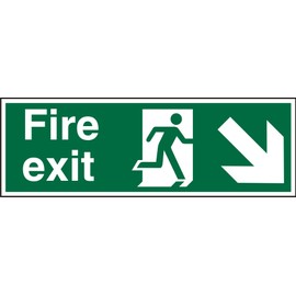 Seco Fire Exit - Fire Exit, Man Running Right, Arrow Pointing Down & Right Sign, 300mm x 100mm - 1mm Semi Rigid Plastic
